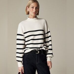 NWT JCrew Heritage Terry Mockneck Sweatshirt XXS Black Cream Stripe $118 CF423